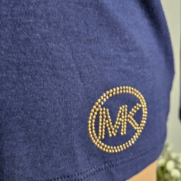 MICHAEL Michaek Kors Top Womens Small Gold Toned Shoulder Cutout Blue Cotton - Picture 5 of 13